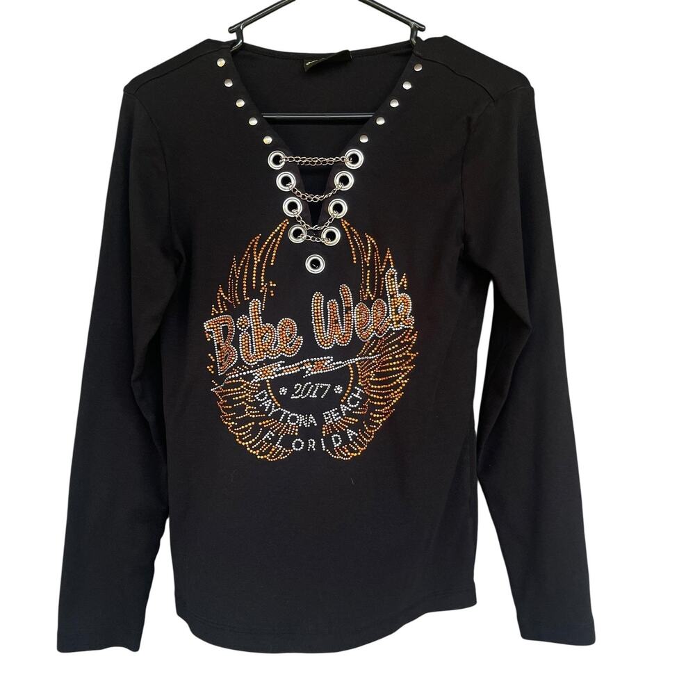 Biker Clothing Company Shirt Womens XL Daytona Bike Week‎ 2017 Rhinestone Top